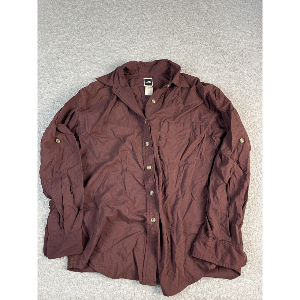 The North Face Shirt Womens S Brown Nylon Button Up Long Sleeve Outdoor Hiking